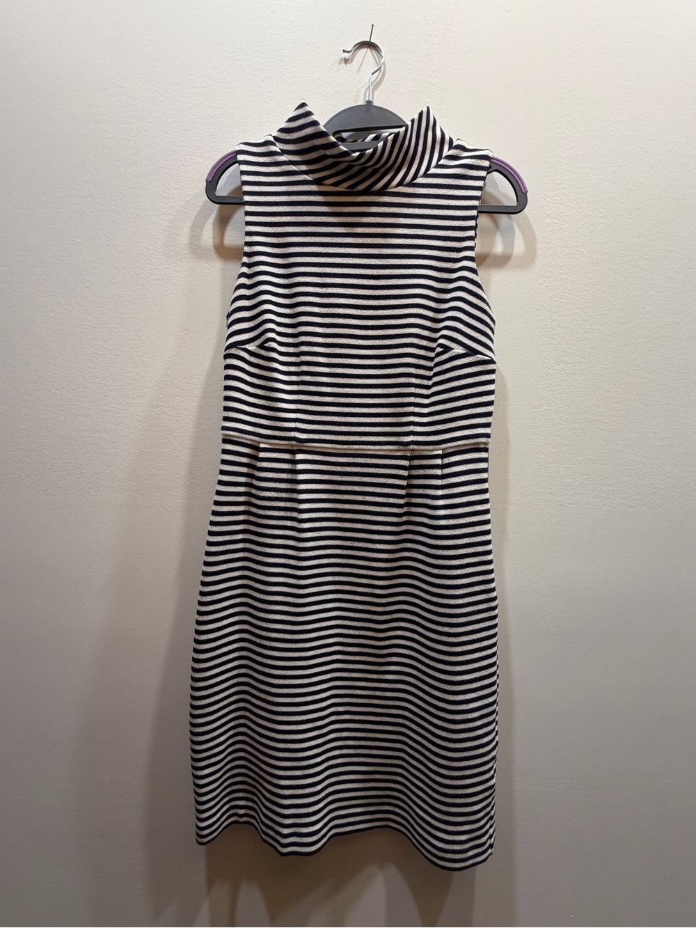 Sleeveless Boden Navy and White Striped Mockneck Dress
